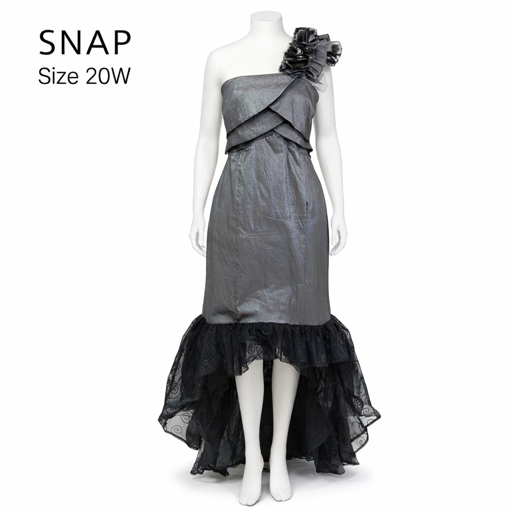 Snap A-Line Metallic Floral One-Shoulder Asymmetrical Tulle Maxi Dress - Picture 10 of 10